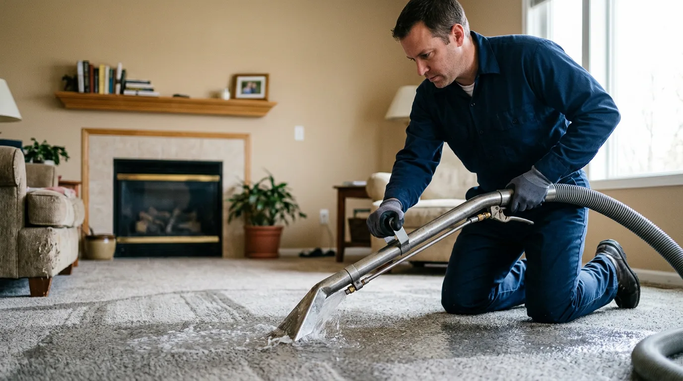 Water damage restoration technician working near Hanford, CA